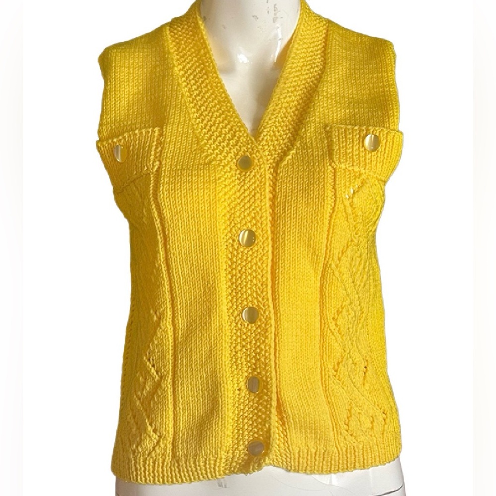Vintage Sunny Yellow V-Neck Button-Up Sweater Vest